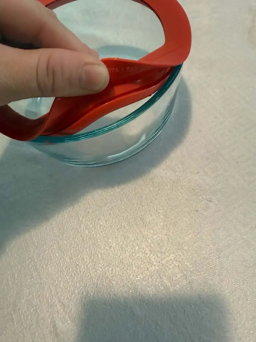 Pyrex Clear Glass Storage Bowl with Red Silicone Lid